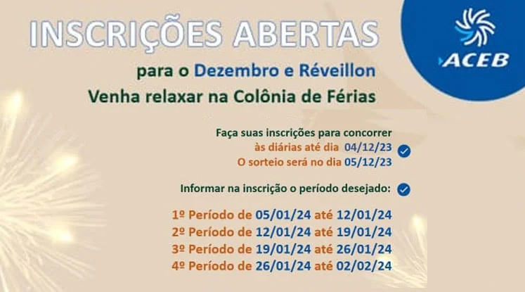 Inscrições Abertas para Colônia de Féria, mês de Janeiro 2024
