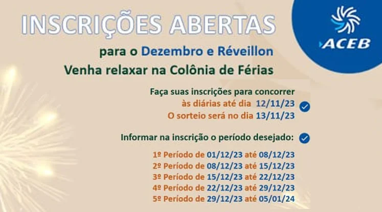 Inscrições Abertas para Dezembro e Réveillon